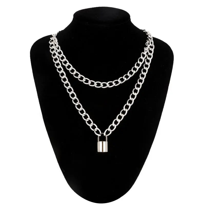 Lock Chain Necklace With A Padlock Pendants For Women