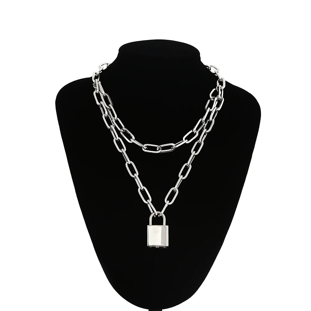 Lock Chain Necklace With A Padlock Pendants For Women