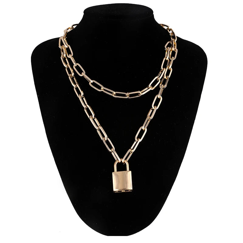 Lock Chain Necklace With A Padlock Pendants For Women