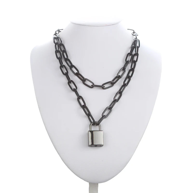 Lock Chain Necklace With A Padlock Pendants For Women