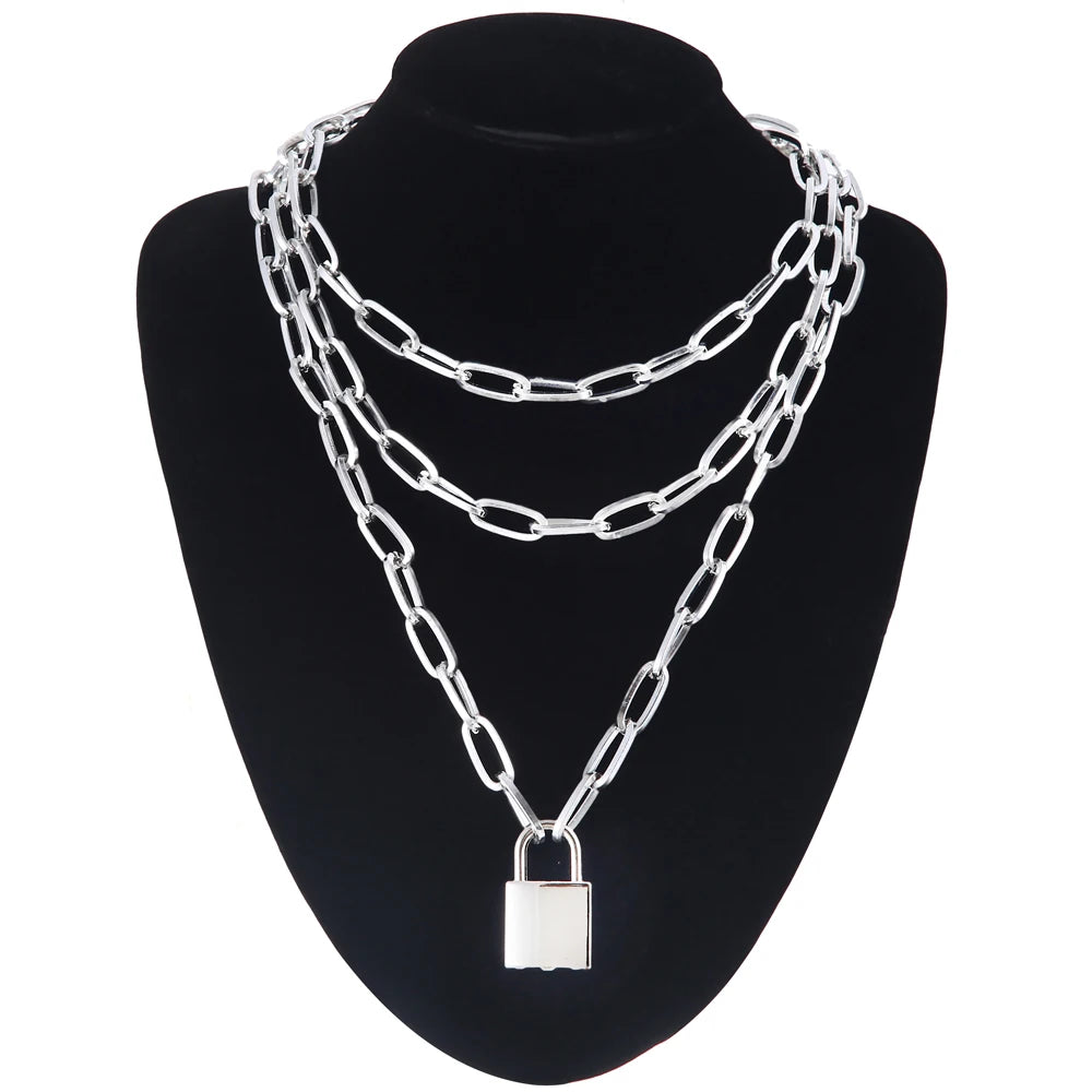 Lock Chain Necklace With A Padlock Pendants For Women