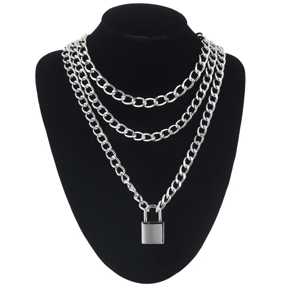 Lock Chain Necklace With A Padlock Pendants For Women