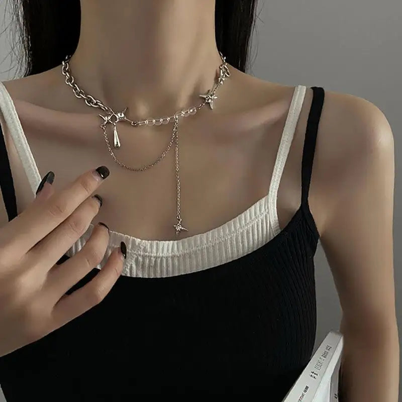 Kpop Irregular Star Chain Necklaces Y2K Zircon Crystal