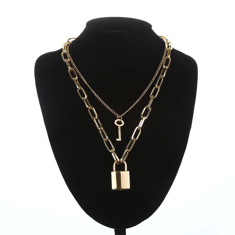 Lock Chain Necklace With A Padlock Pendants For Women