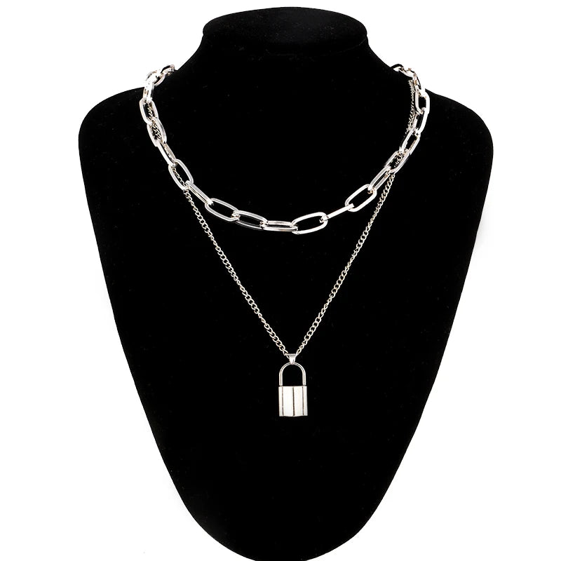 Lock Chain Necklace With A Padlock Pendants For Women