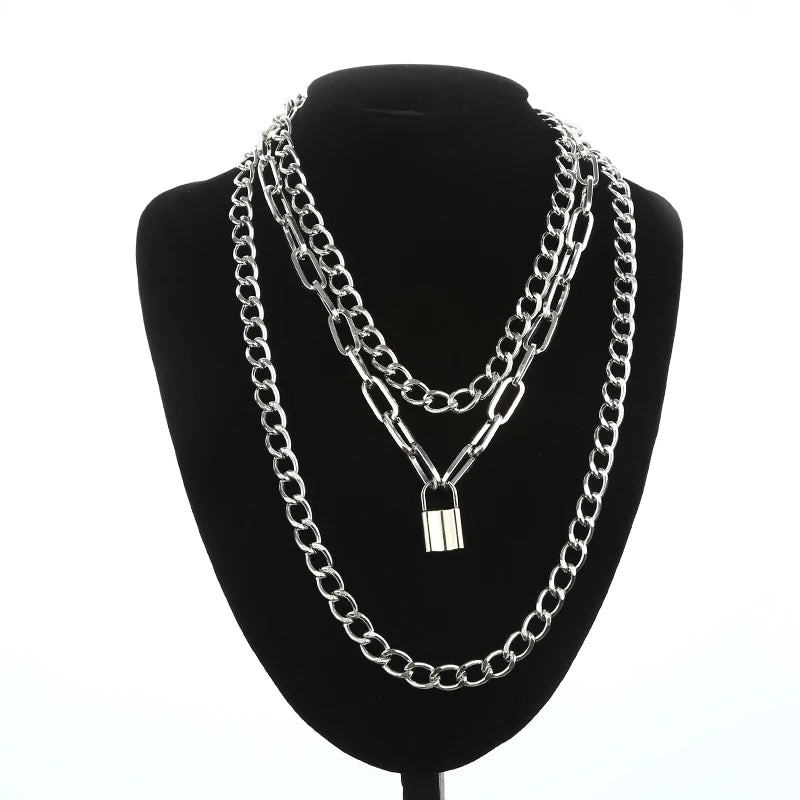 Lock Chain Necklace With A Padlock Pendants For Women