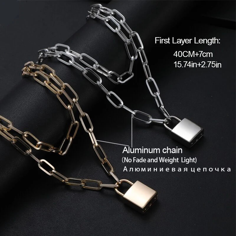 Lock Chain Necklace With A Padlock Pendants For Women