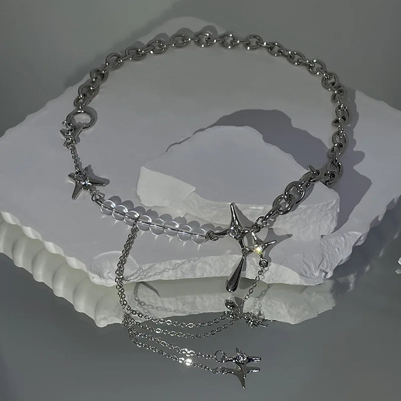 Kpop Irregular Star Chain Necklaces Y2K Zircon Crystal