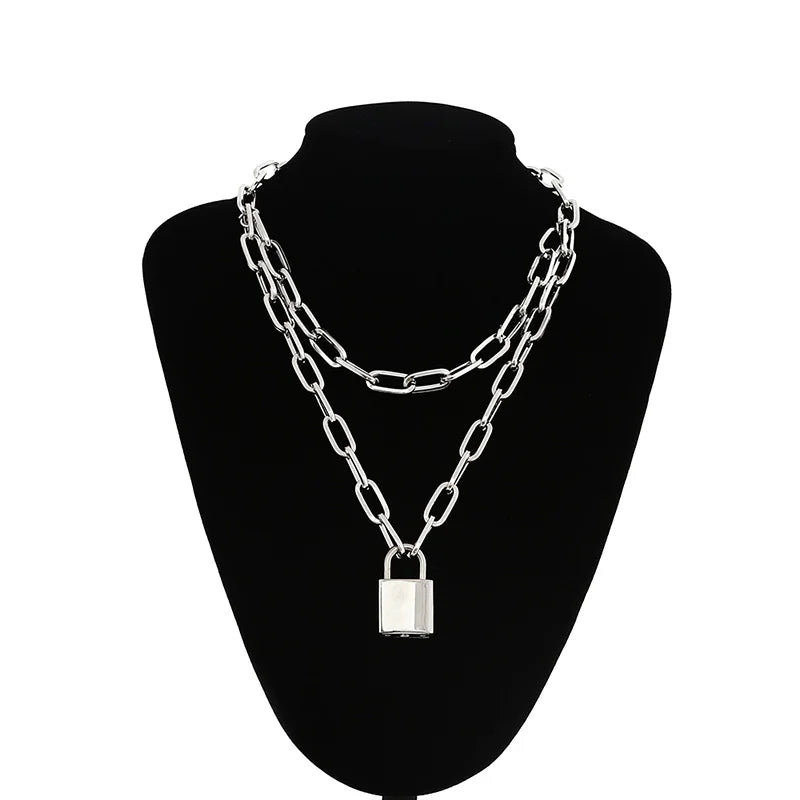 Lock Chain Necklace With A Padlock Pendants For Women