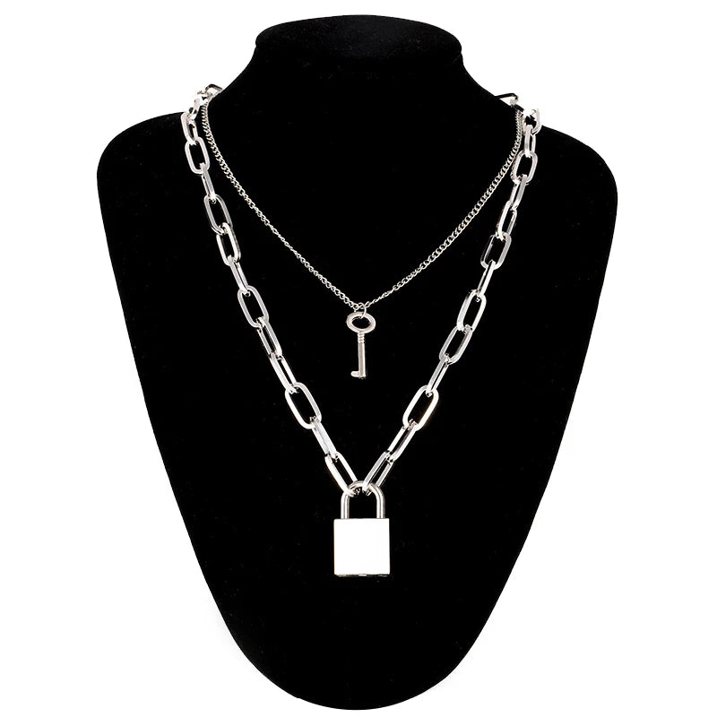 Lock Chain Necklace With A Padlock Pendants For Women