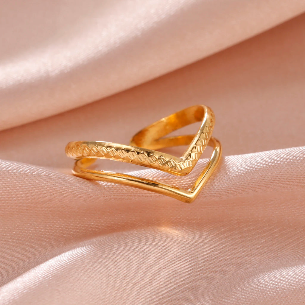 Skyrim Minimalist V Shape Double Layers Rings Women Stainless
