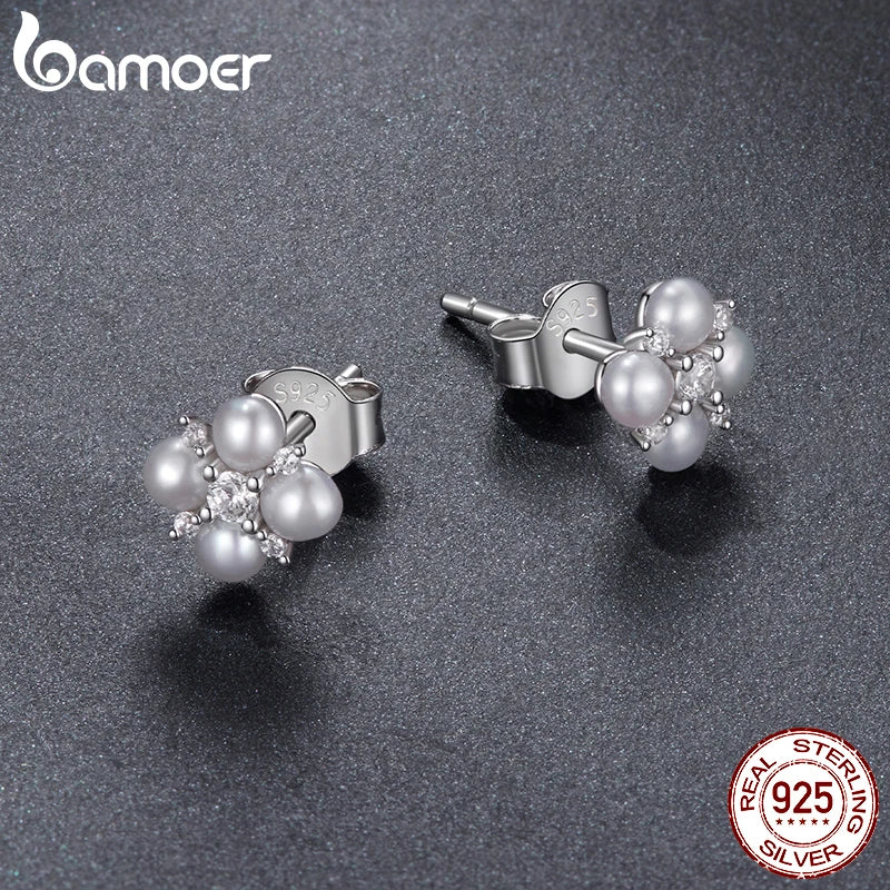 BAMOER Four-leaf Clover Moissanite Earrings, Natural Freshwater 925