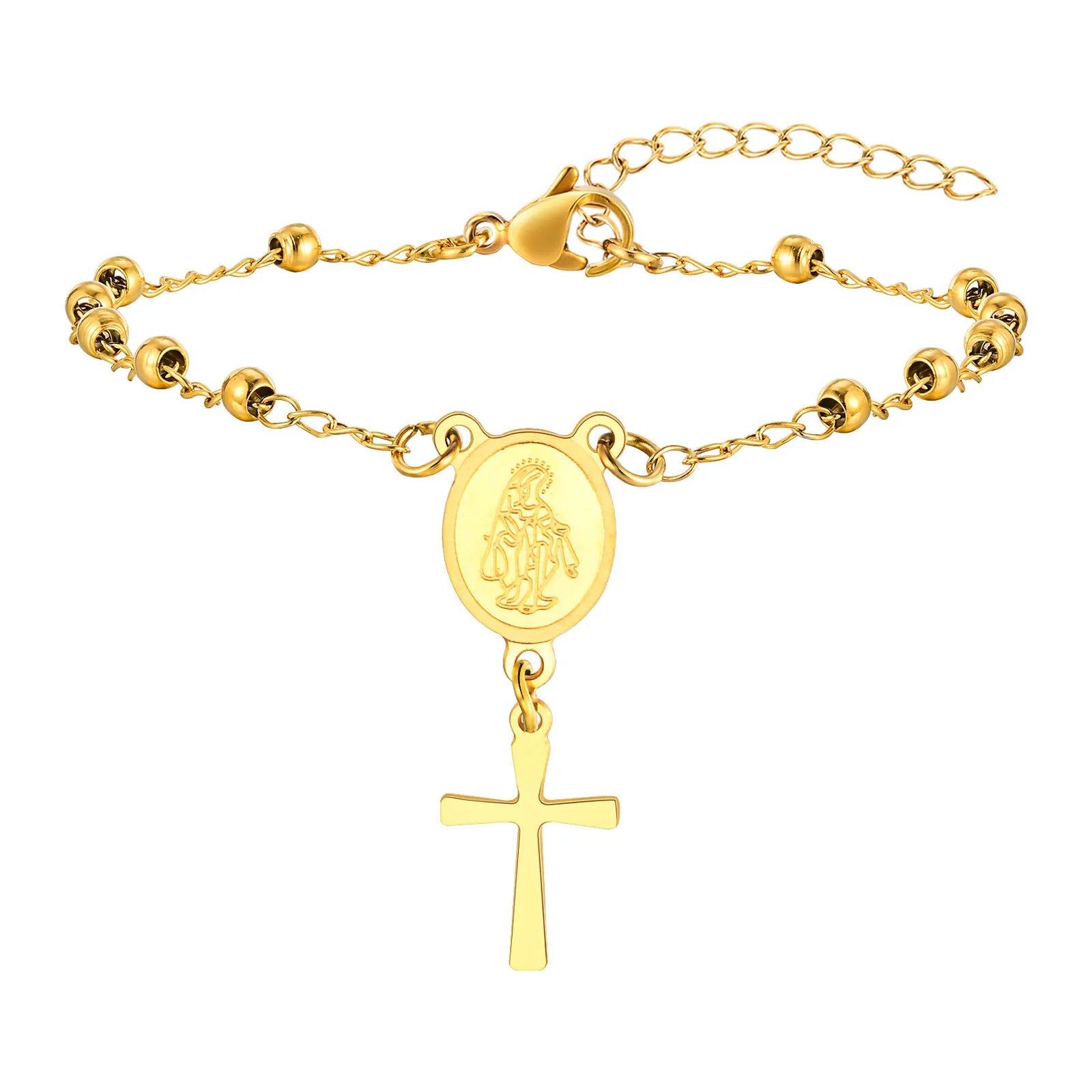 Vnox Rosary Bracelet for Women Girls, Gold Plated Stainless Steel Religiou