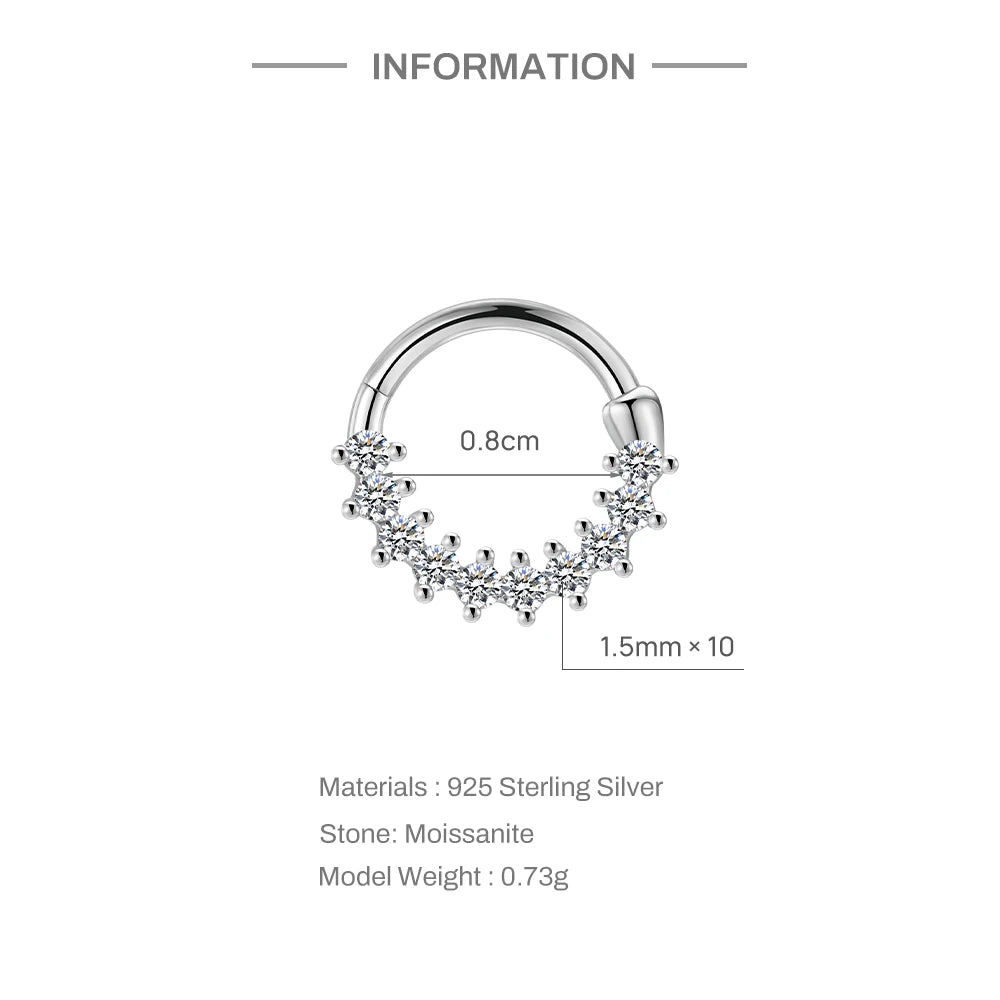 CANNER 1PC 6/7/8/9mm Moissanite 925 Sterling Silver Hoop
