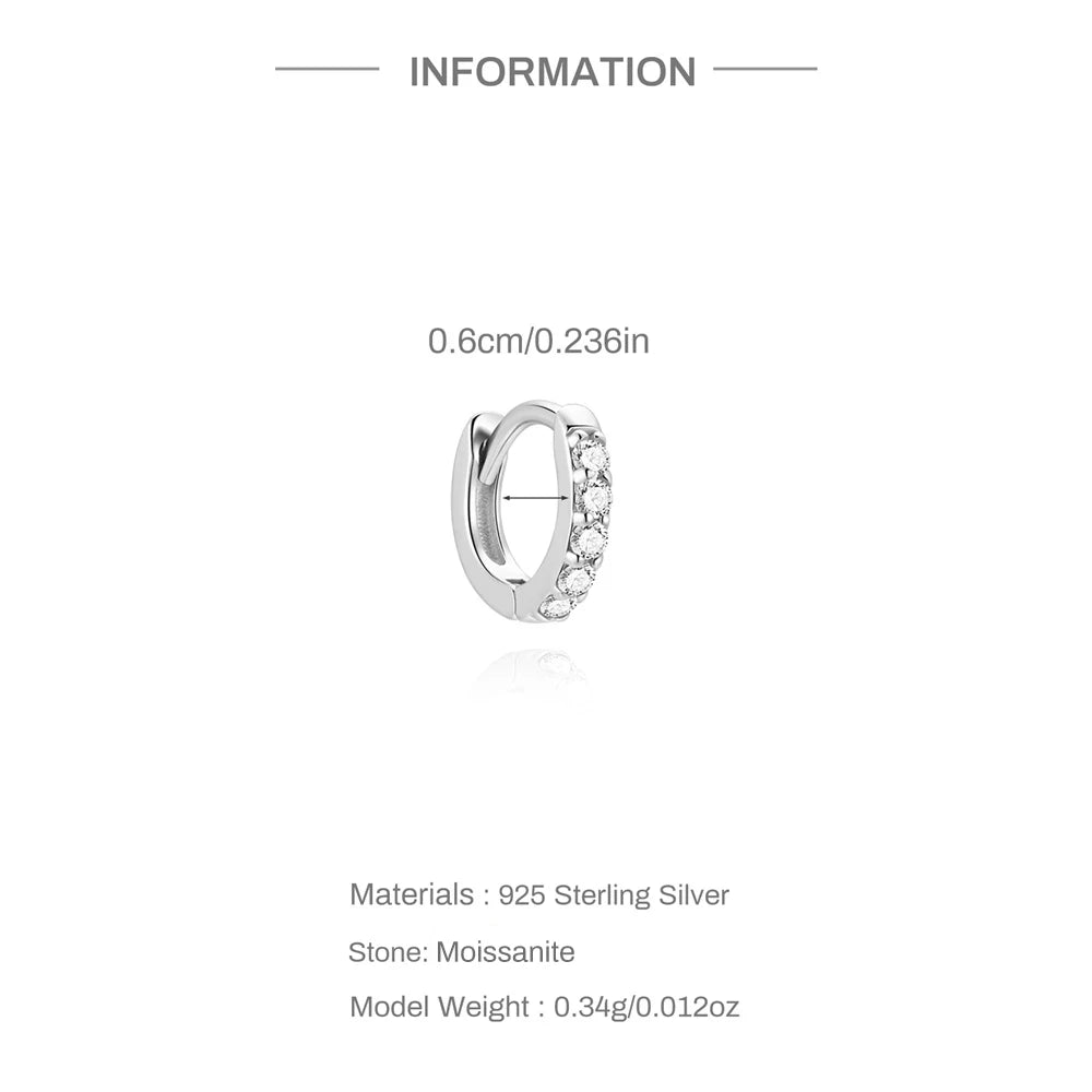 CANNER 1PC 6/7/8/9mm Moissanite 925 Sterling Silver Hoop