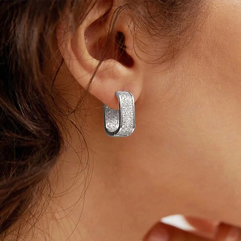 Stainless Steel Gold Silver Color Square Hoop Earrings