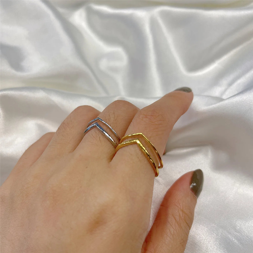 Skyrim Minimalist V Shape Double Layers Rings Women Stainless