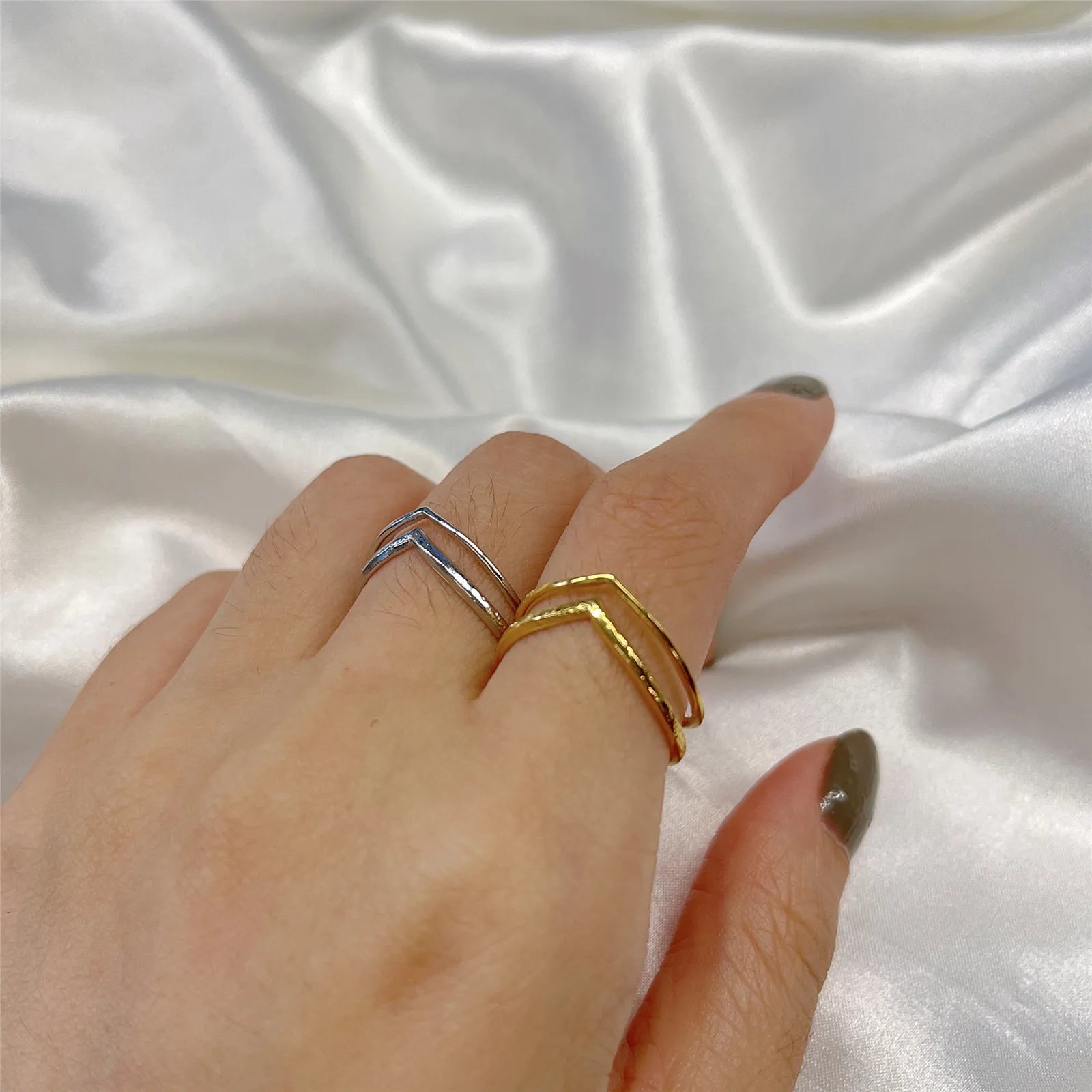 Skyrim Minimalist V Shape Double Layers Rings Women Stainless