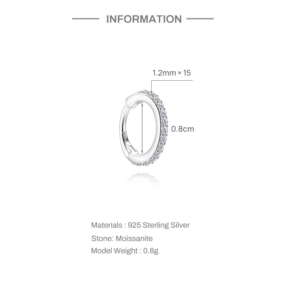 CANNER 1PC 6/7/8/9mm Moissanite 925 Sterling Silver Hoop
