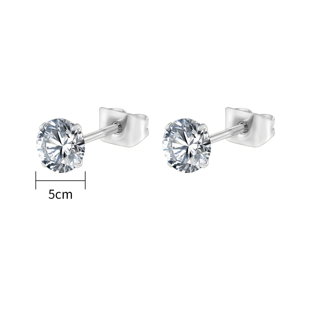 Pair Right Grand ASTM F136 Titanium 2/3/4/5mm CZ Stud Earrings 20G