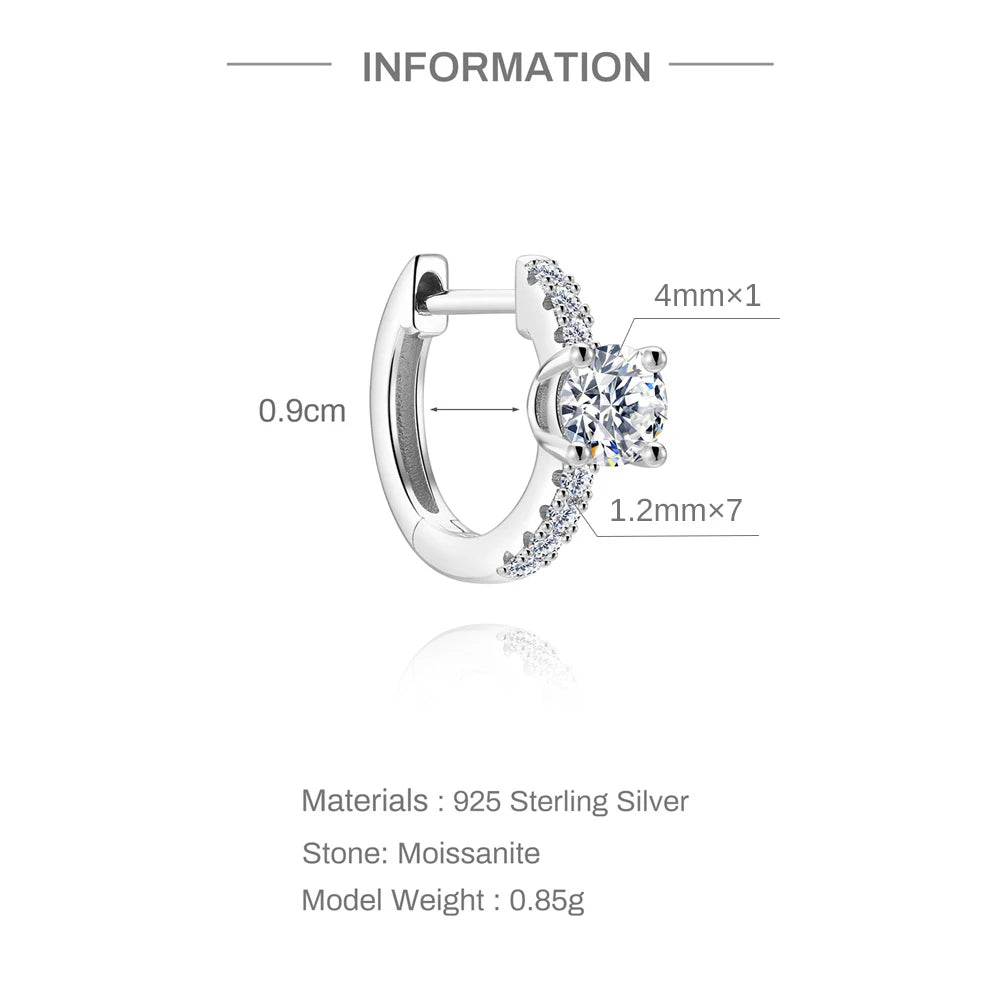 CANNER 1PC 6/7/8/9mm Moissanite 925 Sterling Silver Hoop