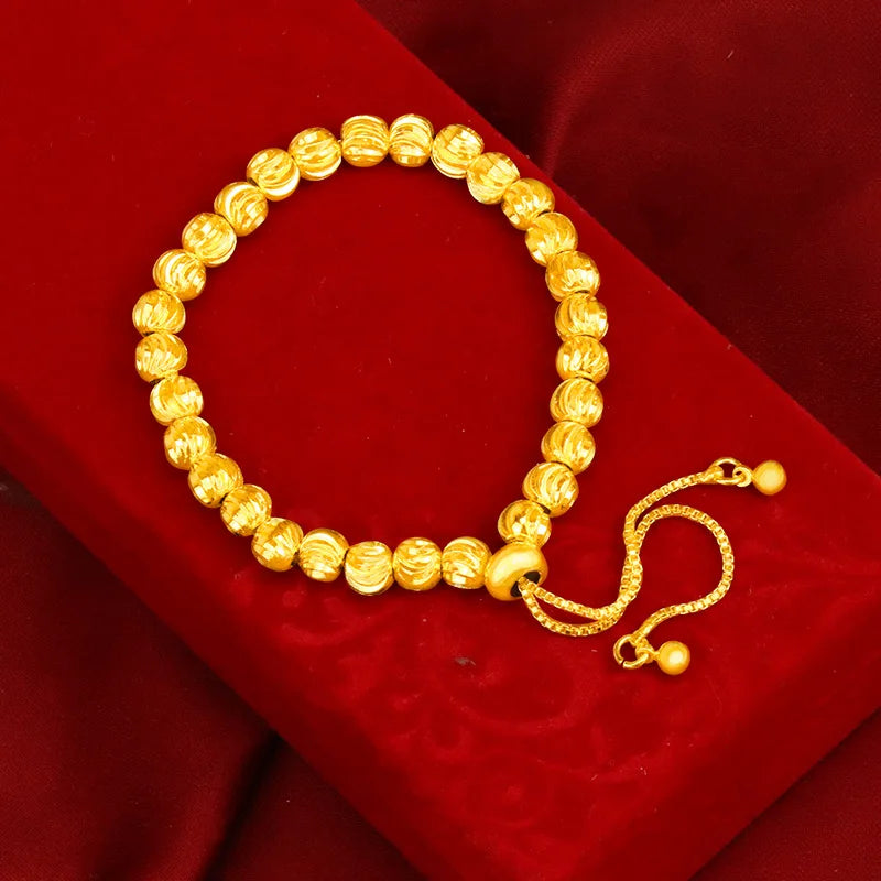 24k Frosted Gold Plated Lucky Bead Bracelet For Women Jewelry Gift