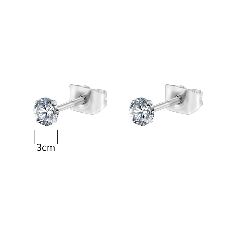 Pair Right Grand ASTM F136 Titanium 2/3/4/5mm CZ Stud Earrings 20G