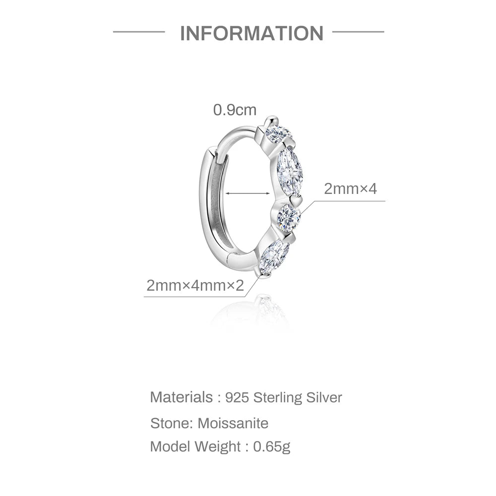 CANNER 1PC 6/7/8/9mm Moissanite 925 Sterling Silver Hoop