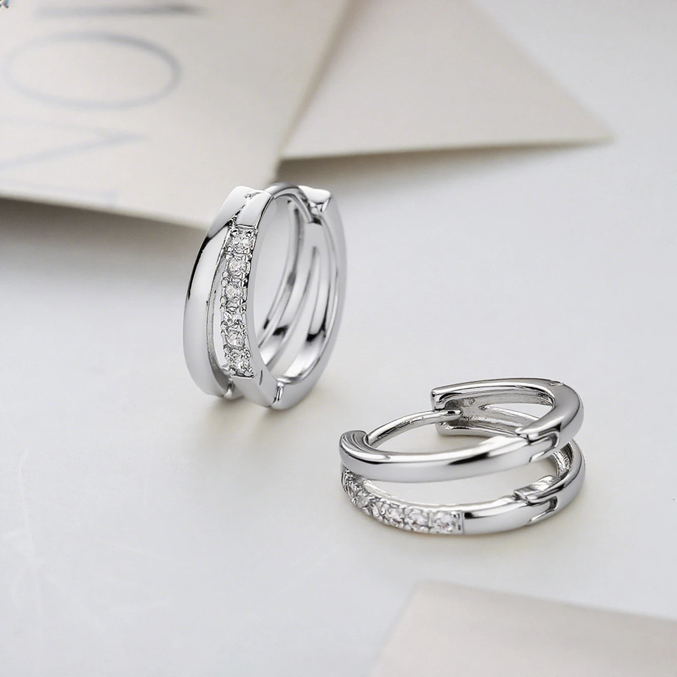 925 Sterling Silver Crystal Zirconia Hoop Earrings