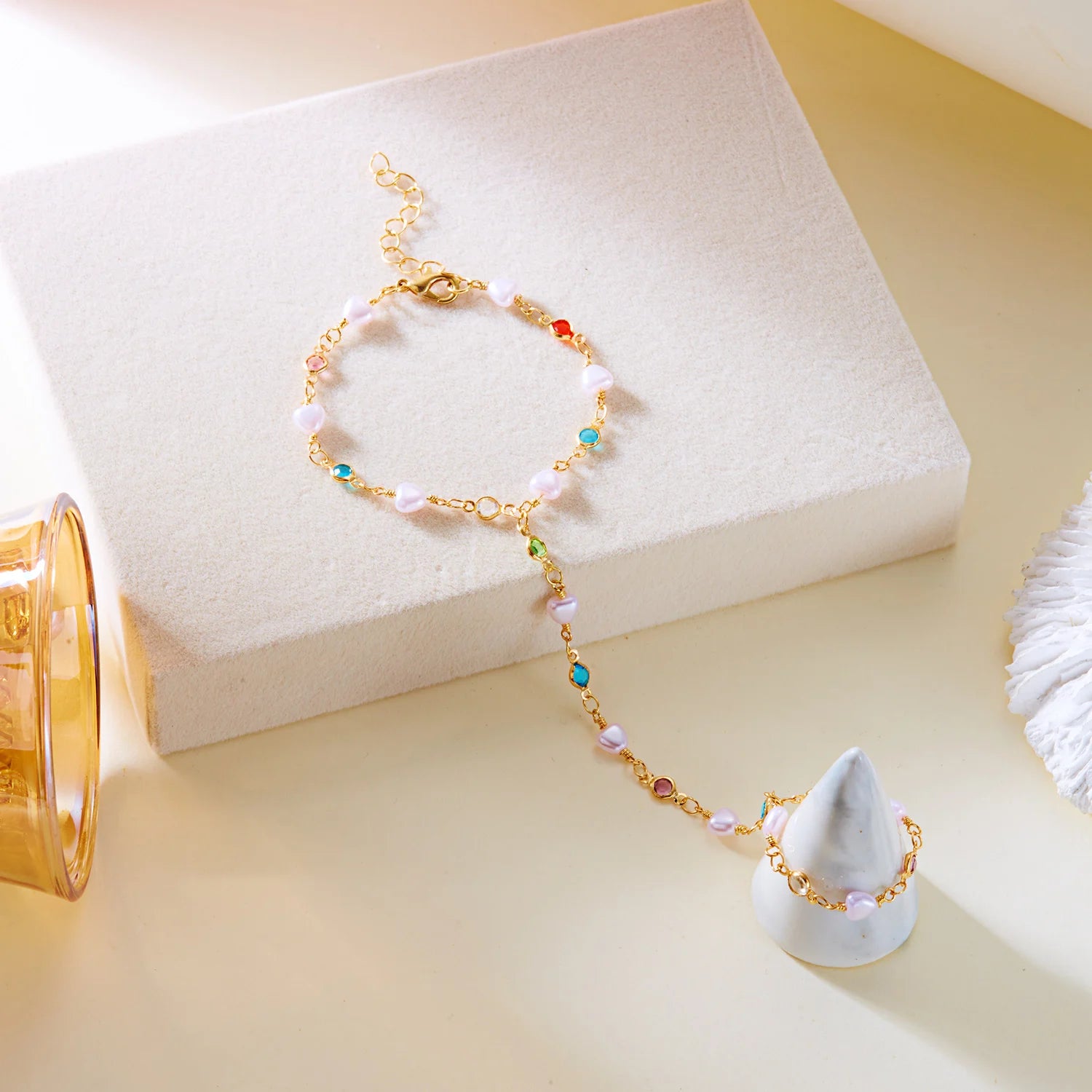 Minimalist Love Heart Imitation Pearl Colorful Rhinestone