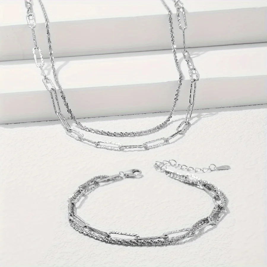 2pcs Charms 925 Sterling Silver Necklace Bracelet set for