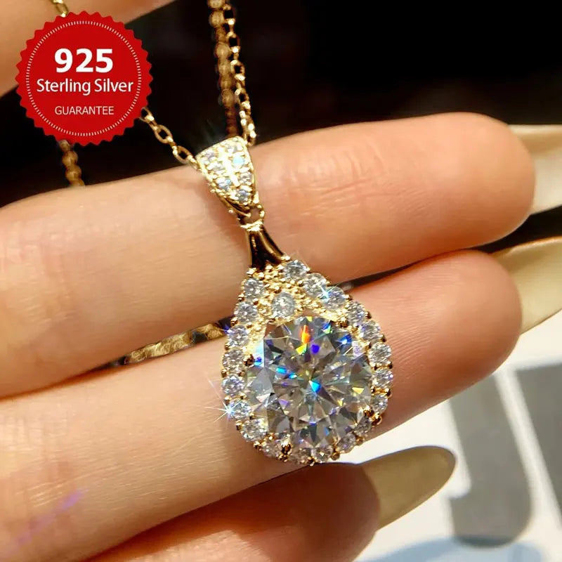 OXTAO 18K White Gold Moissanite Water Drop Necklace Pendant Female