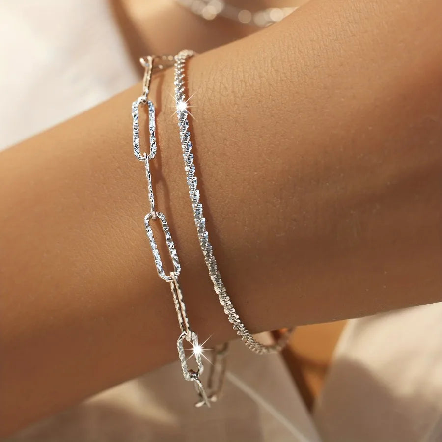 2pcs Charms 925 Sterling Silver Necklace Bracelet set for