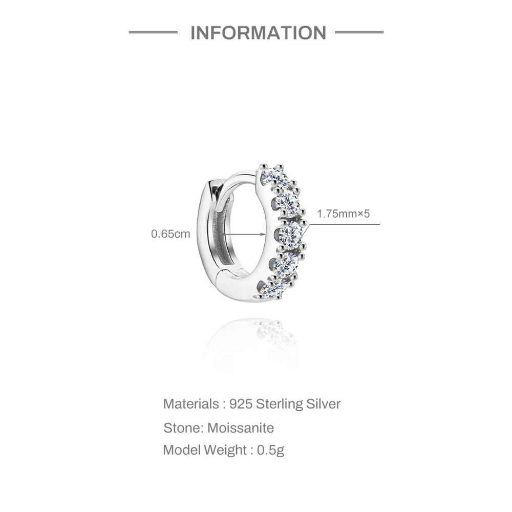 CANNER 1PC 6/7/8/9mm Moissanite 925 Sterling Silver Hoop