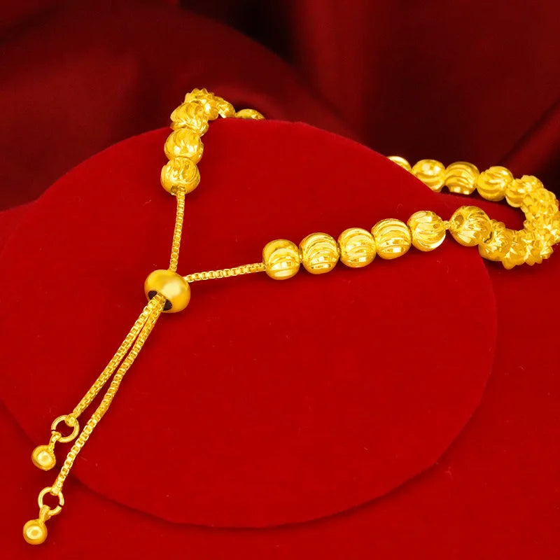 24k Frosted Gold Plated Lucky Bead Bracelet For Women Jewelry Gift