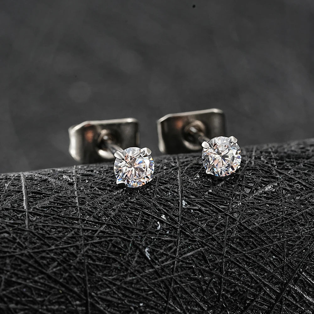 Pair Right Grand ASTM F136 Titanium 2/3/4/5mm CZ Stud Earrings 20G