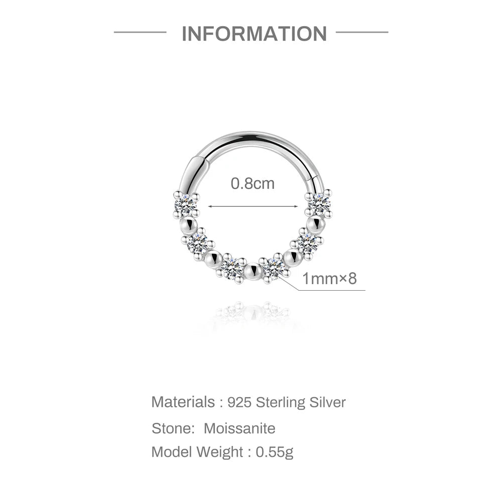 CANNER 1PC 6/7/8/9mm Moissanite 925 Sterling Silver Hoop