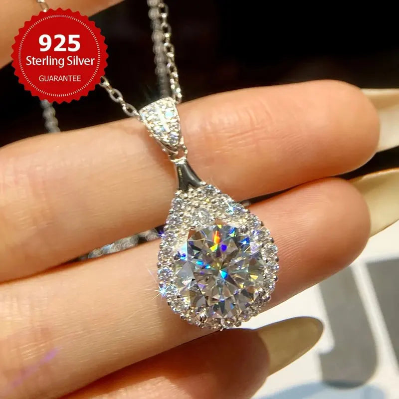 OXTAO 18K White Gold Moissanite Water Drop Necklace Pendant Female