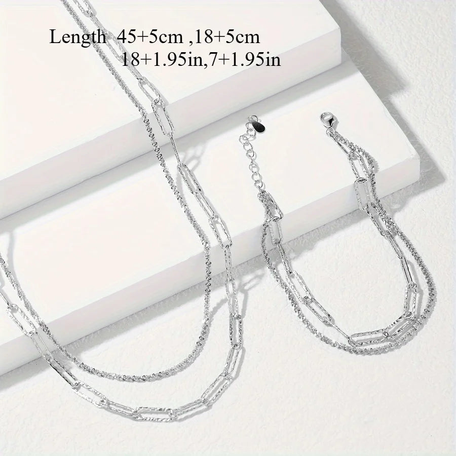 2pcs Charms 925 Sterling Silver Necklace Bracelet set for