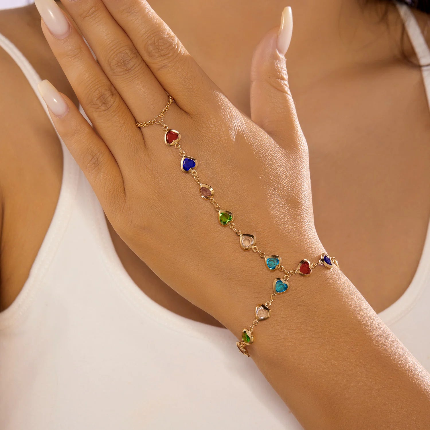 Minimalist Love Heart Imitation Pearl Colorful Rhinestone