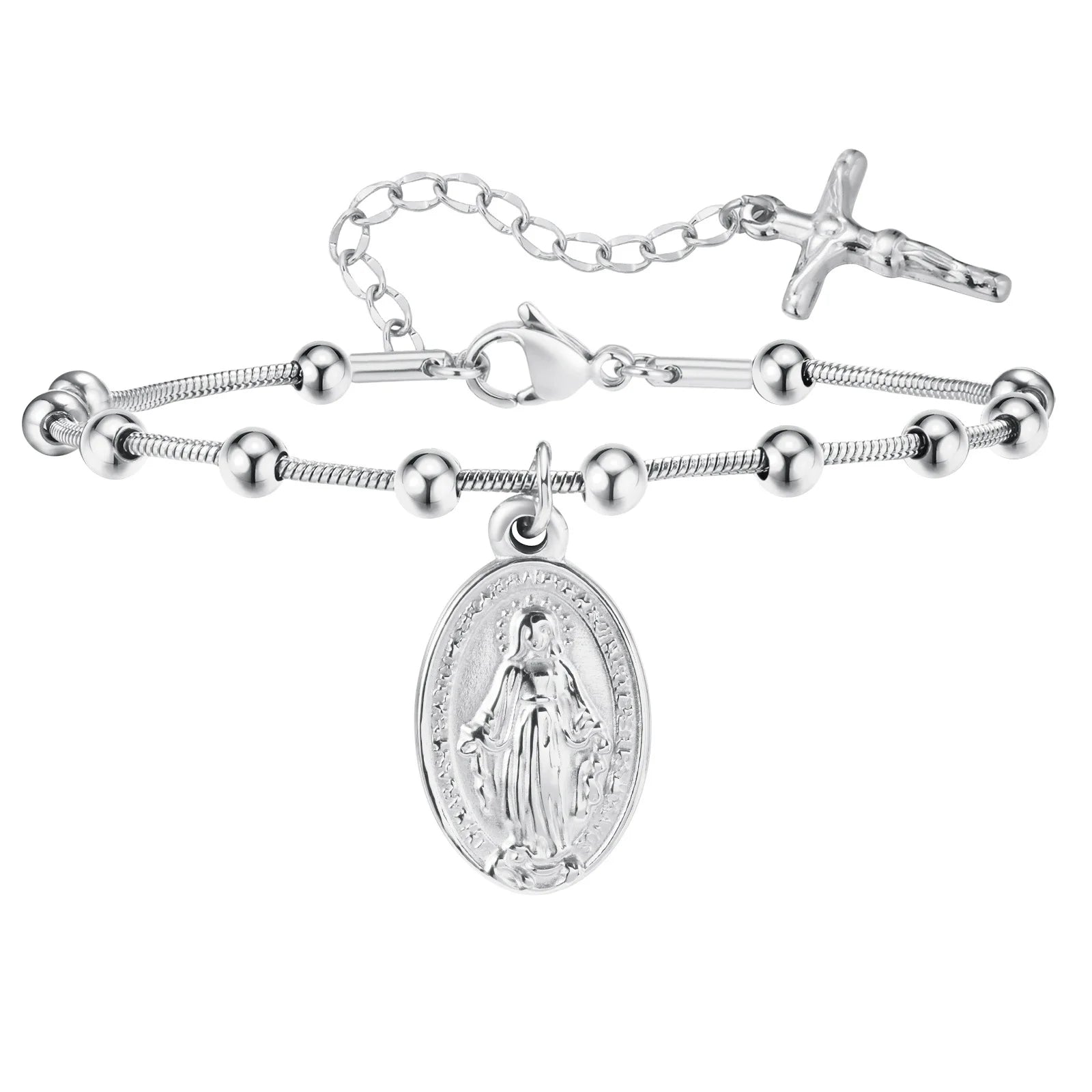 Vnox Rosary Bracelet for Women Girls, Gold Plated Stainless Steel Religiou