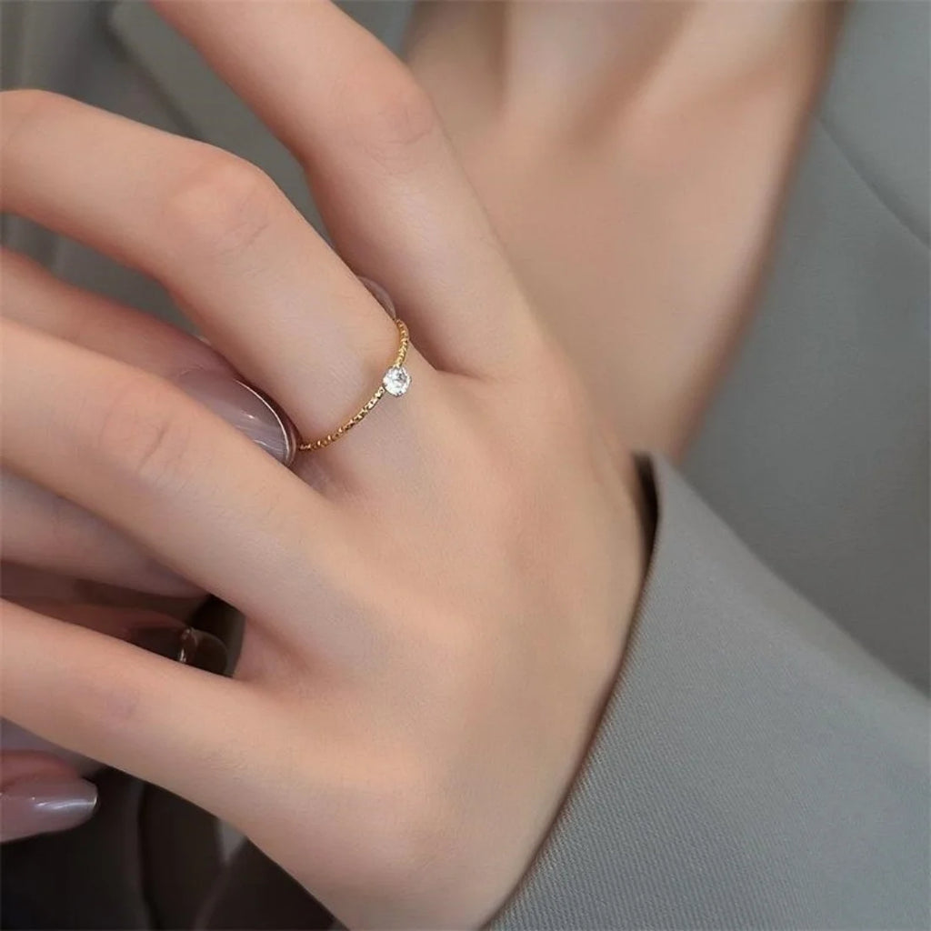 Simple Style Stainless Steel Birthstone Ring for Woman Gold Color Ring Festival