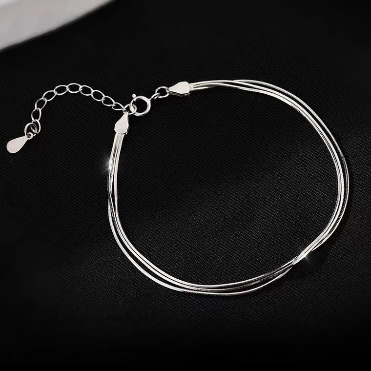 Fashion 925 Sterling Silver Bracelets for Women Simple Korean Multi Layer