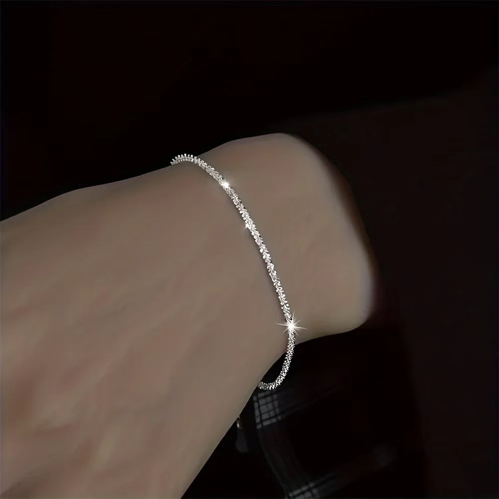 Set of Shiny Silver Plated Collarbone Chain Necklace Bracelet Jewelry