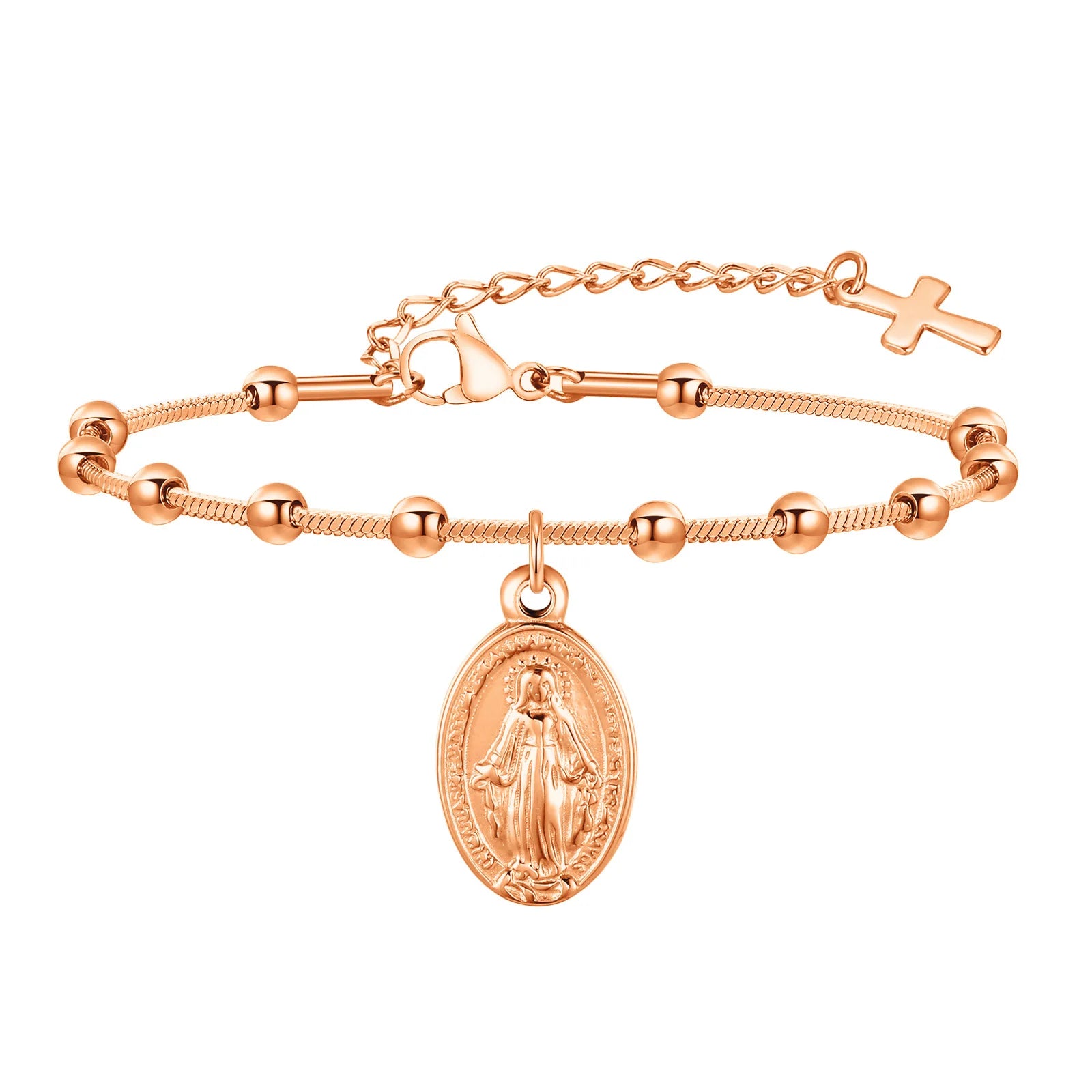 Vnox Rosary Bracelet for Women Girls, Gold Plated Stainless Steel Religiou