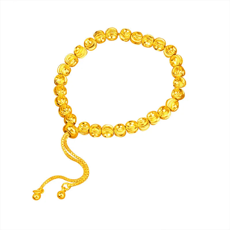 24k Frosted Gold Plated Lucky Bead Bracelet For Women Jewelry Gift