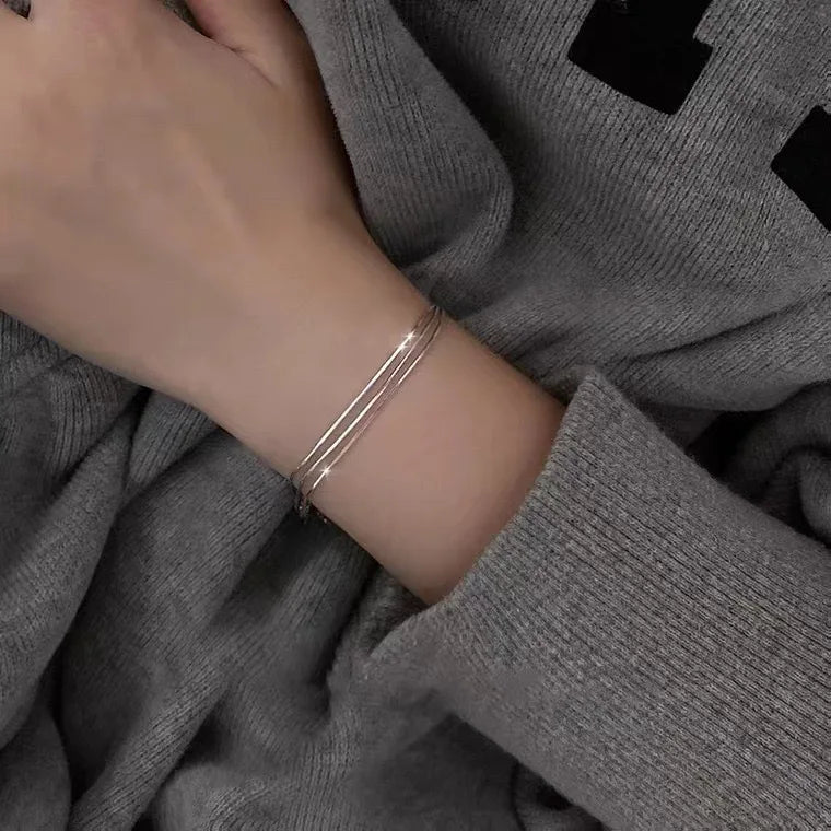 Fashion 925 Sterling Silver Bracelets for Women Simple Korean Multi Layer