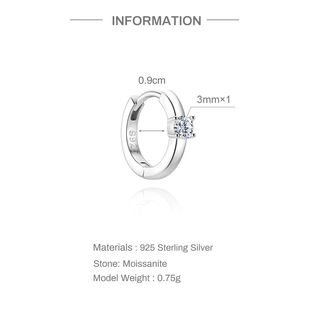 CANNER 1PC 6/7/8/9mm Moissanite 925 Sterling Silver Hoop