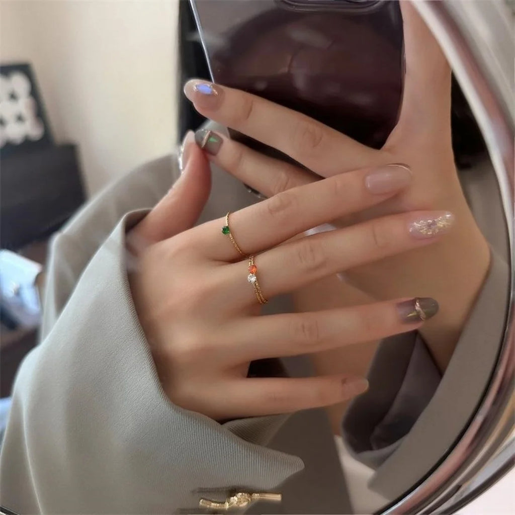 Simple Style Stainless Steel Birthstone Ring for Woman Gold Color Ring Festival