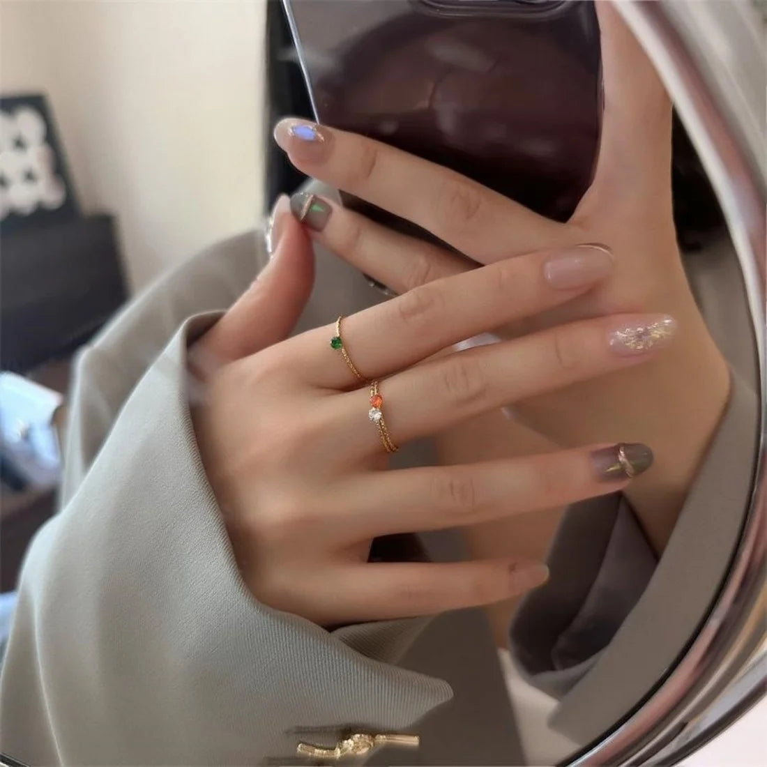 Simple Style Stainless Steel Birthstone Ring for Woman Gold Color Ring Festival